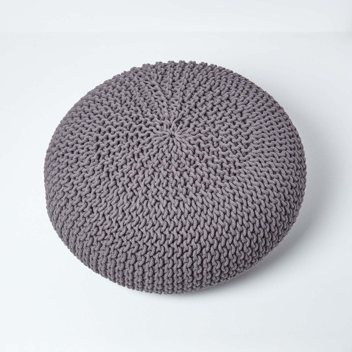 Homescapes Pouf Großer Strickpouf 100% Baumwolle, grau