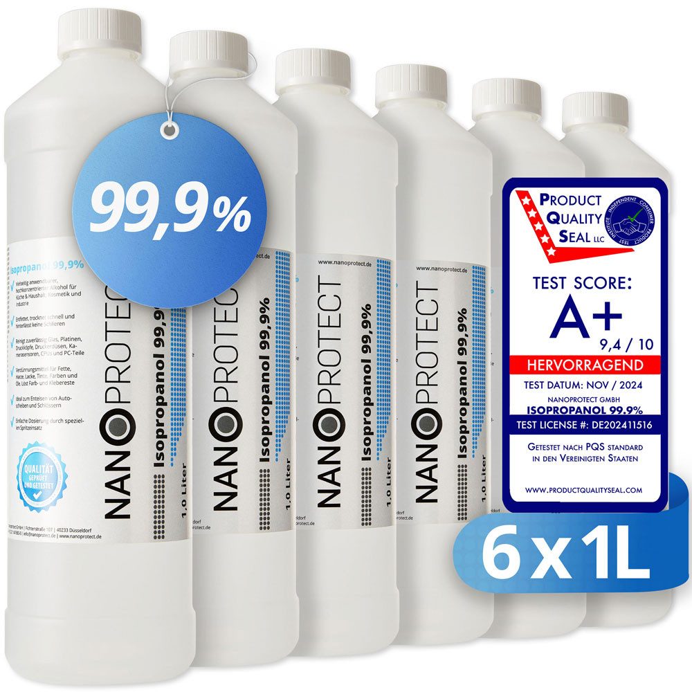 Nanoprotect Isopropanol 99,9% - 1 Liter Reinigungsalkohol (Premium IPA - Made in Germany - Für Haushalt und Elektronik)