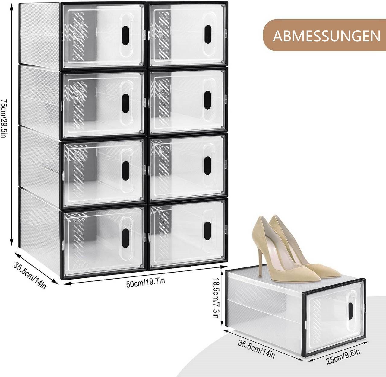 Woltu Schuhregal, 8-tlg., stapelbar, mit magnetischer Tür, Kunststoffbox