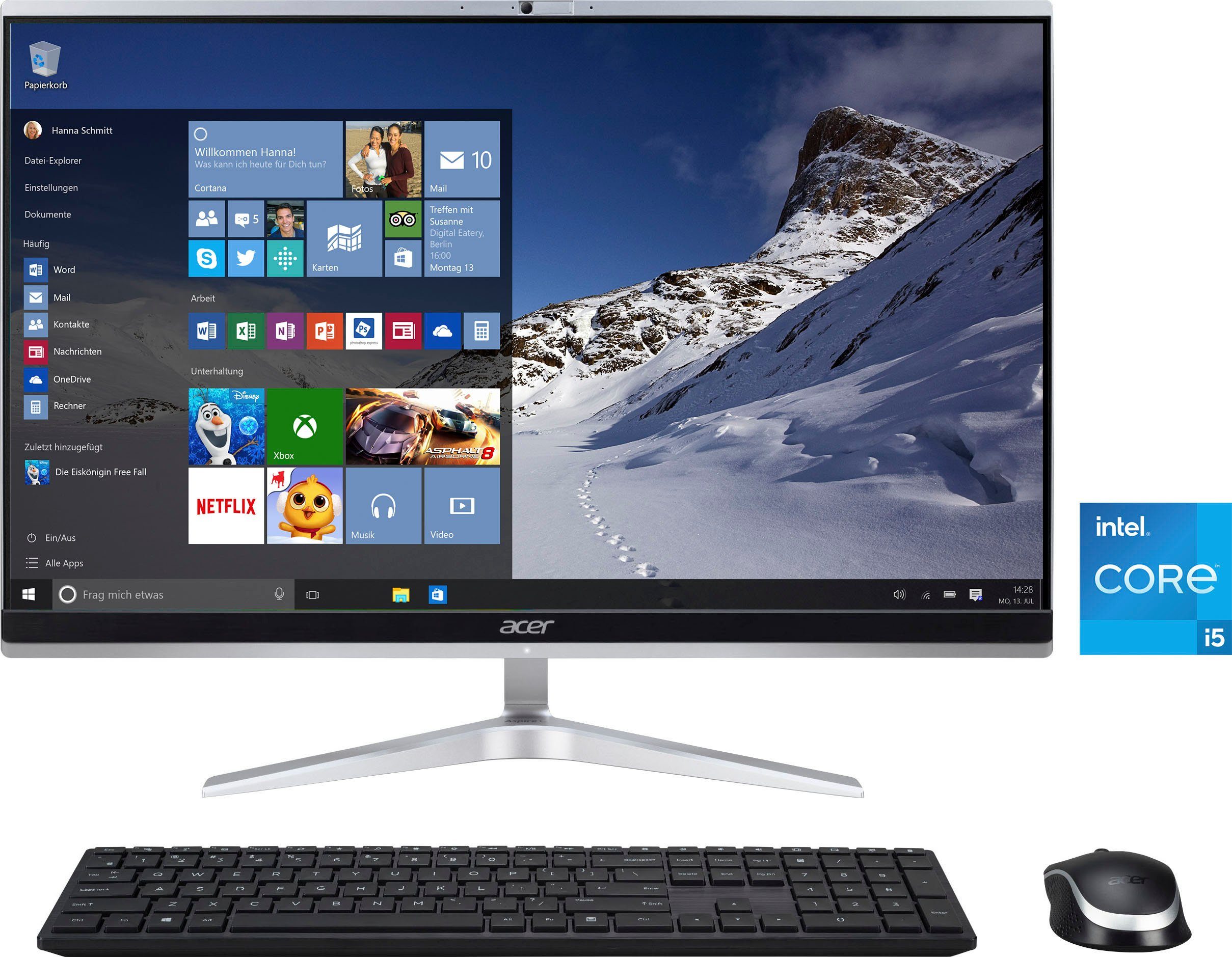 Acer Aspire C24-1650 All-in-One PC (23,8 Zoll, Intel Core i5 1135G7, Iris® Xe  Graphics, 8 GB RAM, 1024 GB SSD, Luftkühlung)