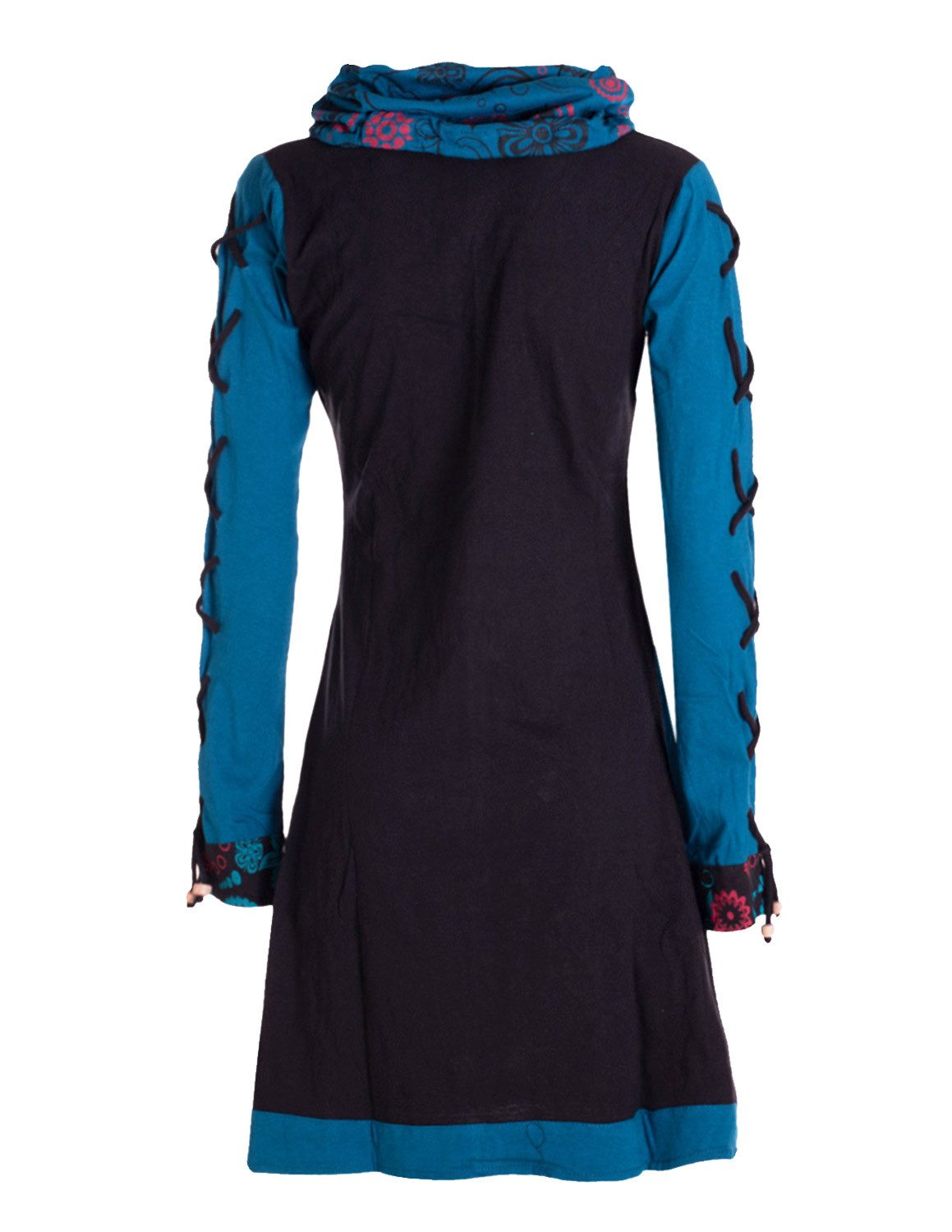 Vishes Minikleid Damen Blumen-Kleid Baumwollkleid Langarm-Shirtkleid Schal- günstig online kaufen