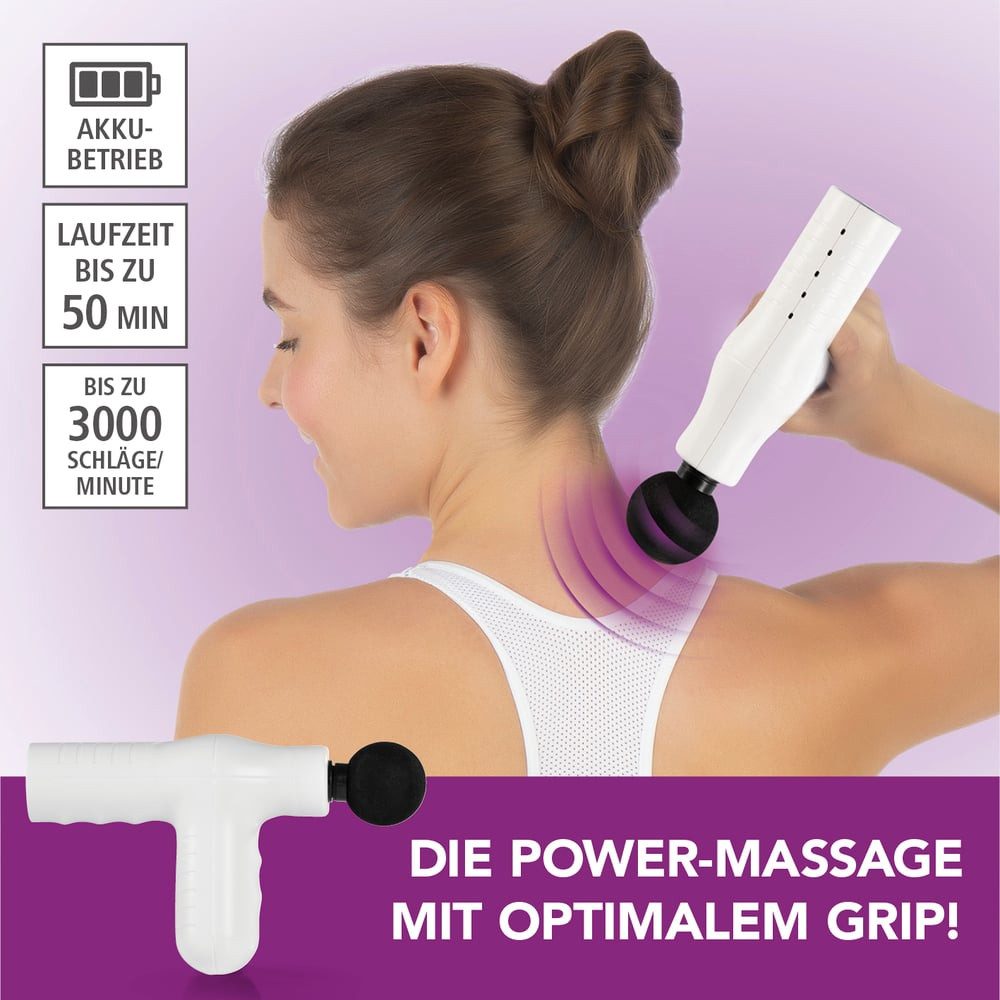 VITALmaxx Massagepistole Mini Massage Gun Smart Grip 4 Aufsätze, 5 Stufen Muskelregeneration Nacken Schulter bis zu 3000 Schläge/min
