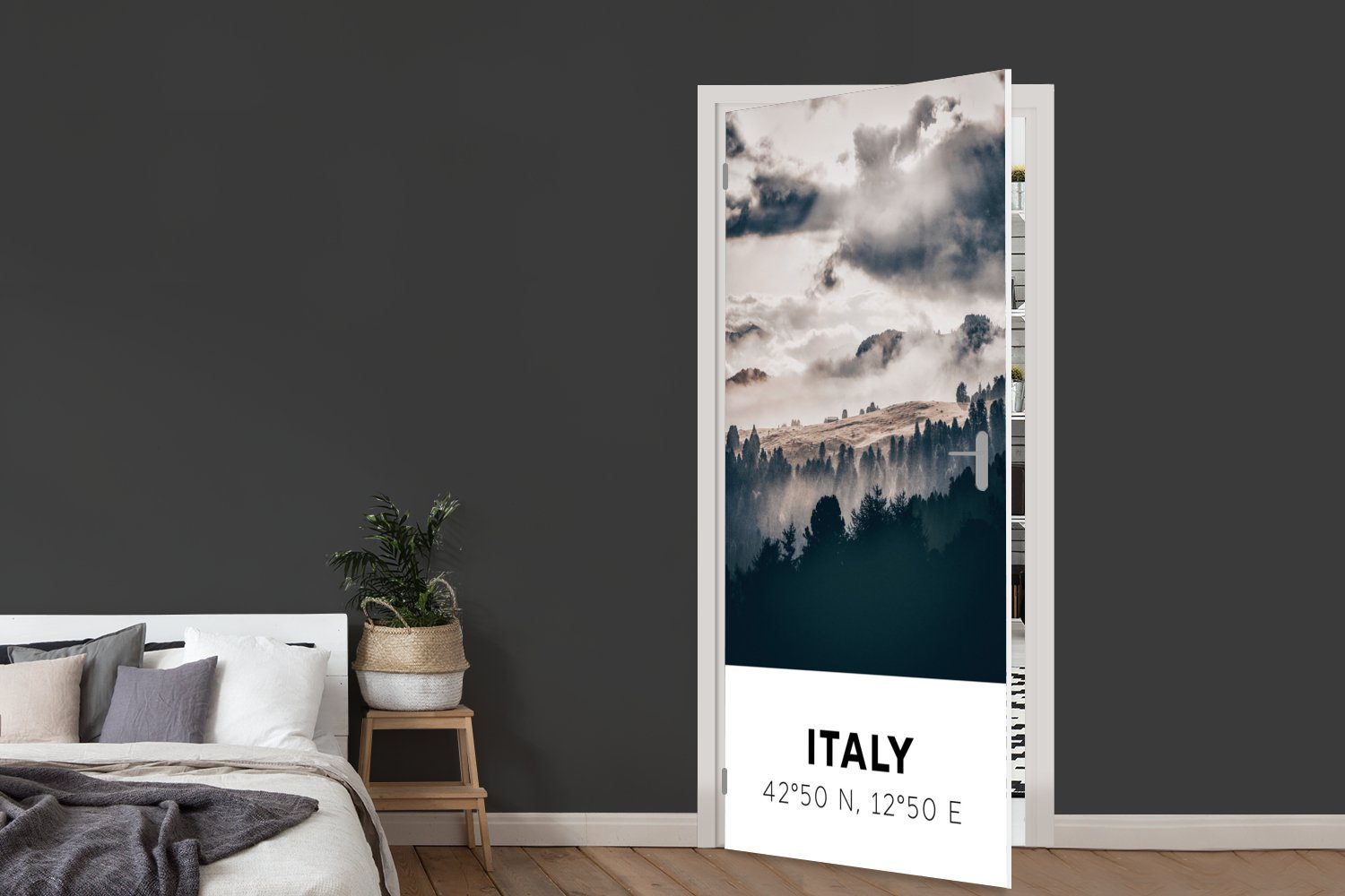 (1 Türtapete Baum, Tür, Türaufkleber, Nebel St), Fototapete - - Matt, Italien bedruckt, für - cm 75x205 MuchoWow Wald