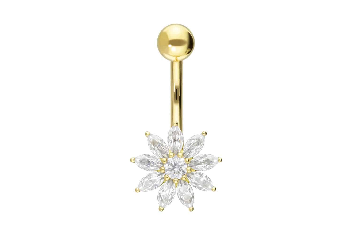 PIERCINGLINE Bauchnabelpiercing 14/18 Karat Gold Bananabell MOISSANIT-BLUME (Bananabells, 1-tlg)