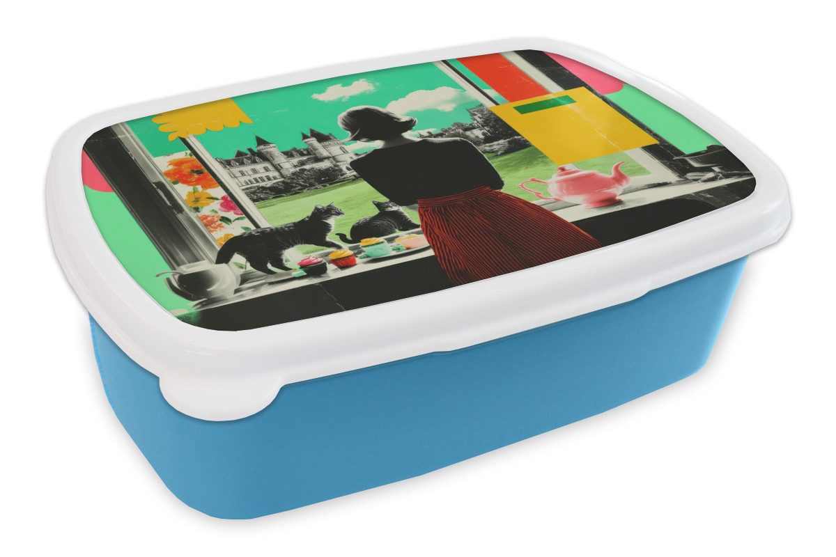 MuchoWow Lunchbox Frau - Küche - Katzen - Durchsichtig, Kunststoff, (2-tlg), Brotdose, Lunchbox, Brotbox für Kinder und Erwachsene