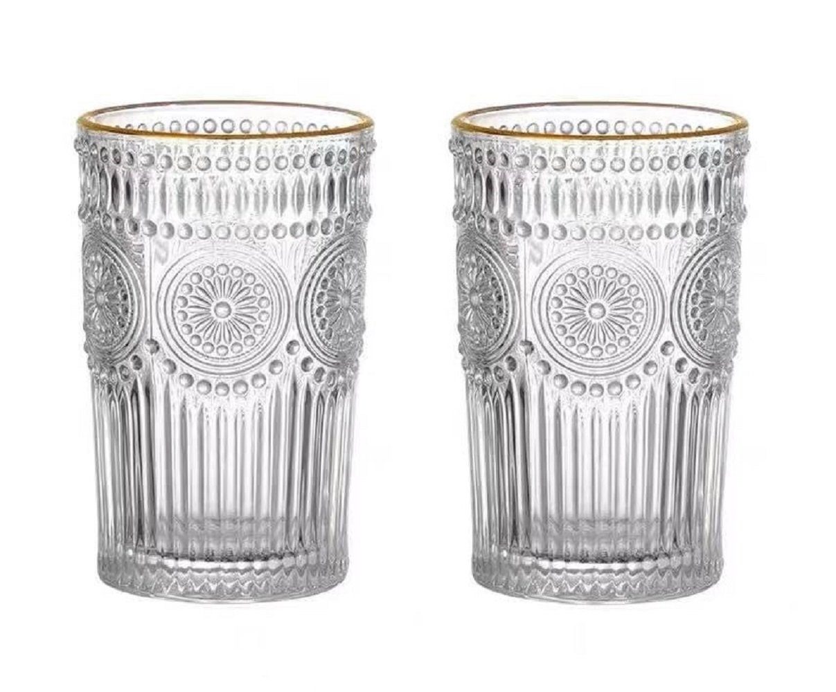 Cheffinger Стекло-Set 2er 400ml Retro Vintage Trinkgläser Gold Kante Cognac Whiskey Cocktail