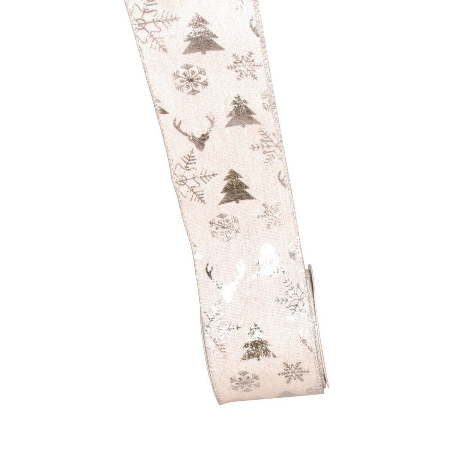 Deko AS Dekoband Weihnachtsband mit Silberfoliendruck "Winter Forest" ca. 65mm Breite