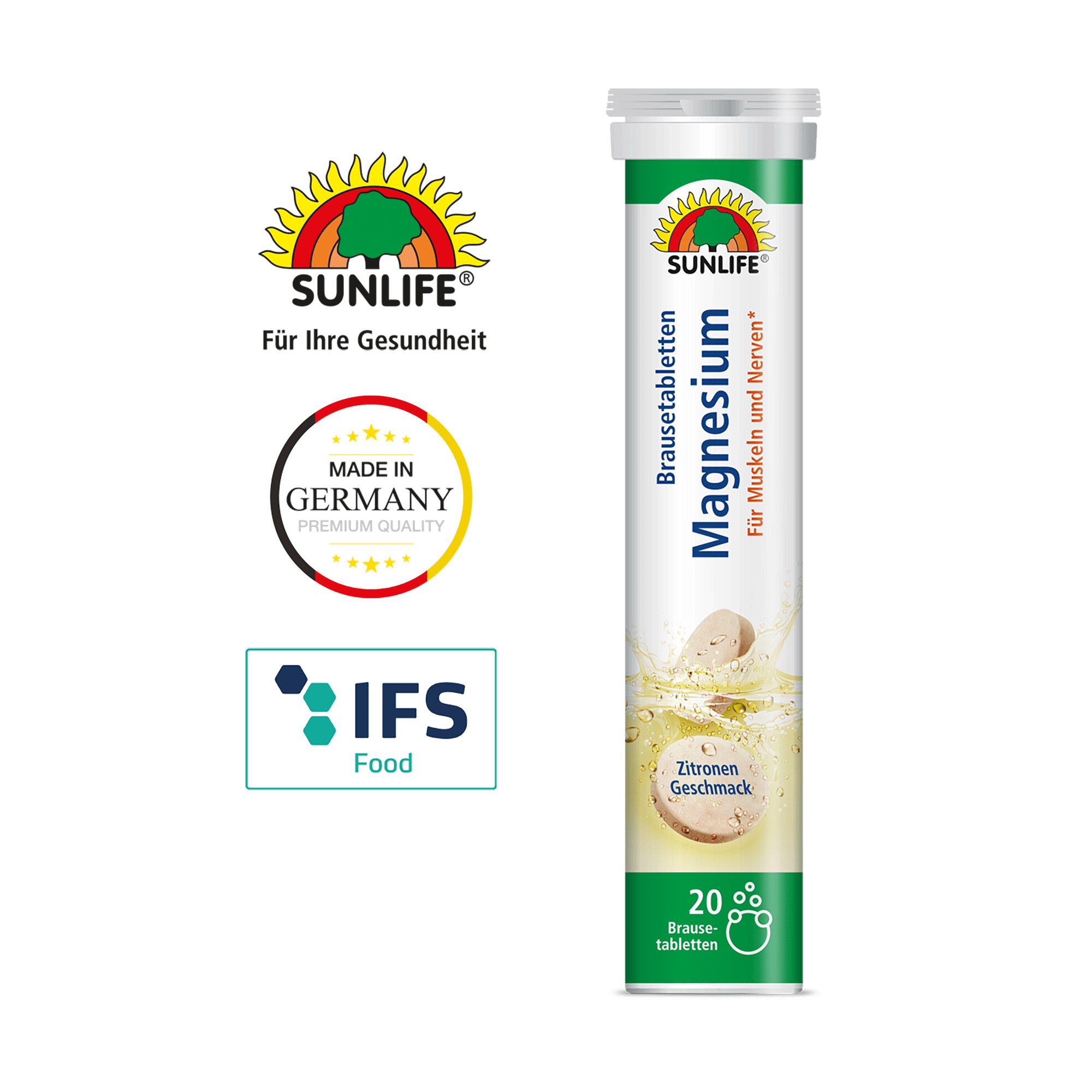 SUNLIFE SUNLIFE® Magnesium Brausetabletten Zitronengeschmack Vitalität Muskeln 1 x täglich eine Brausetablette in einem Glas Wasser (250 ml) auflösen und trinken