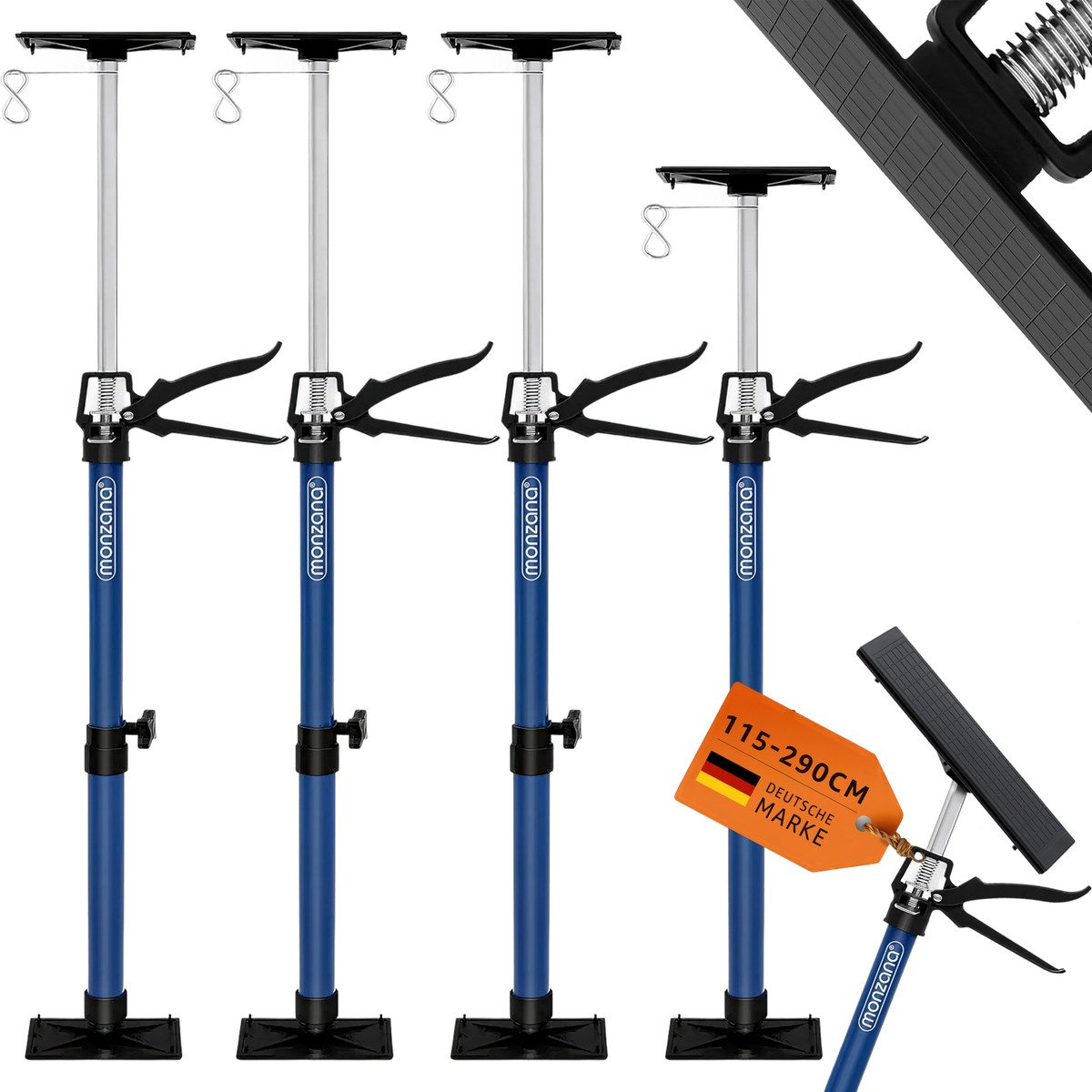 monzana Stützelement, 4er Set Deckenstütze Zargenspanner höhenverstellbar 115-290cm bis 30kg