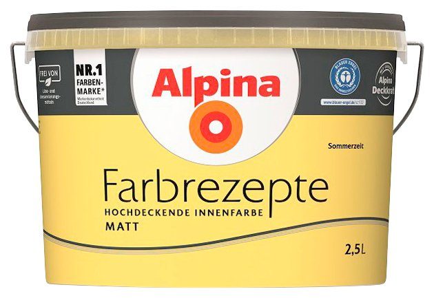Alpina Wand- und Deckenfarbe Farbrezepte Sommerzeit, Sattes Gelb, matt, 2,5 Liter