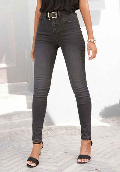 LASCANA High-waist-Jeans mit sichtbarer Knopfleiste