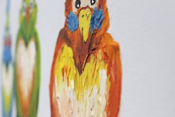 YS-Art Gemälde Lustige Vögel, Tiere, Papagei auf Leinwand Bild Handgemalt Bunte Lustige Vögel