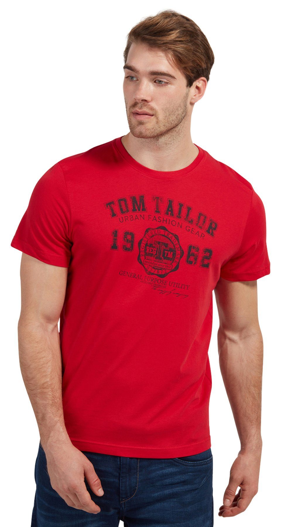 TOM TAILOR Herren T-Shirt | Logo Print Basic Shirt Aus Baumwolle