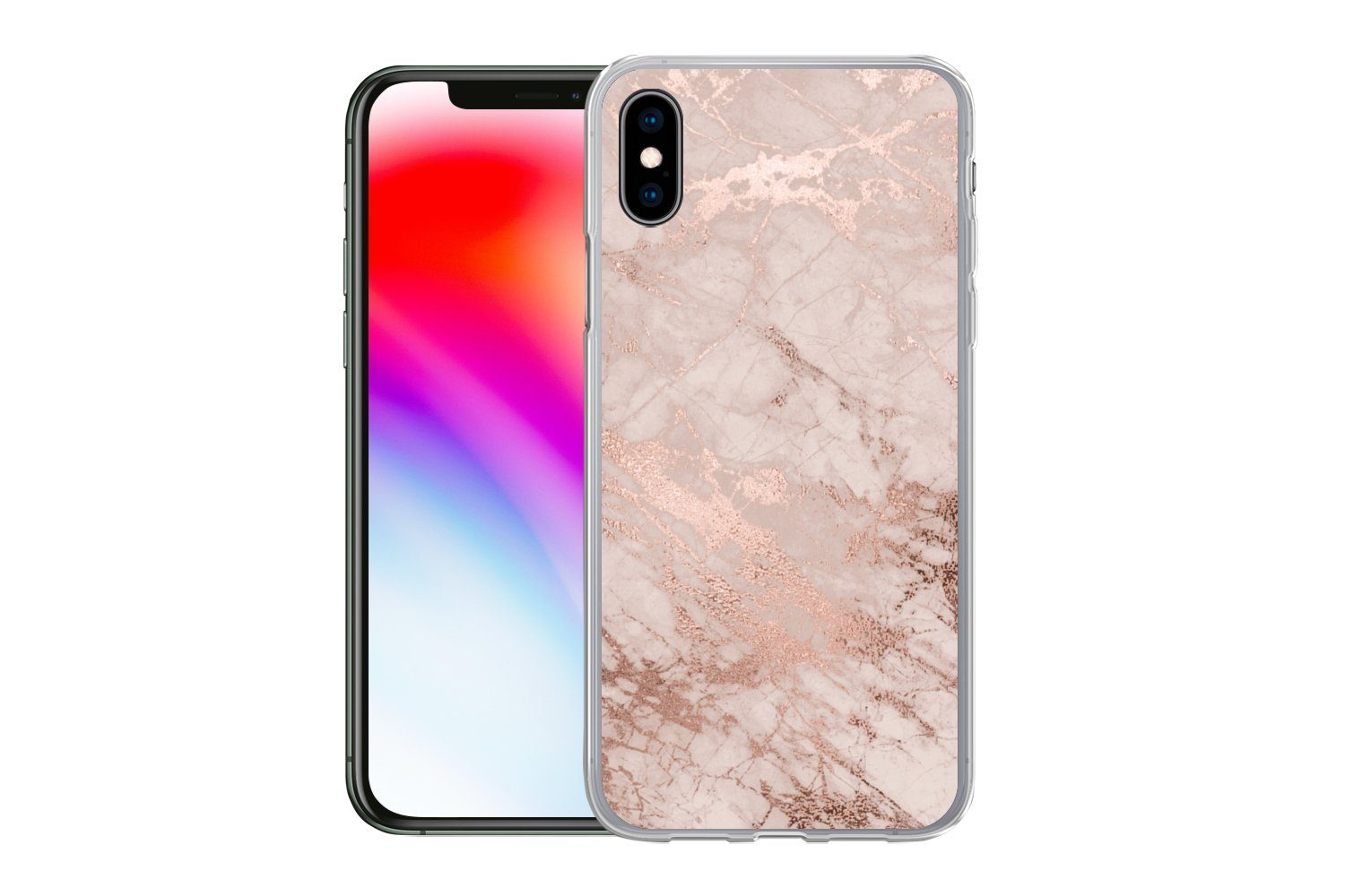 MuchoWow Handyhülle für Apple iPhone XS Marmor - Rosa - Luxus - Marmoroptik - Glitzer - De, Smartphone-Bumper, Print, Handy Schutzhülle Dünn