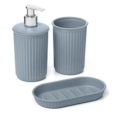 Sanixa Badaccessoires-Sets, 3 tlg., Bad Set Anthrazit Grau Seifenhalter WC- Bürste & Zahnputzbecher Badaccessoires Seifenablage Toilettenbürste Badausstattung modern Ablage (weiß)