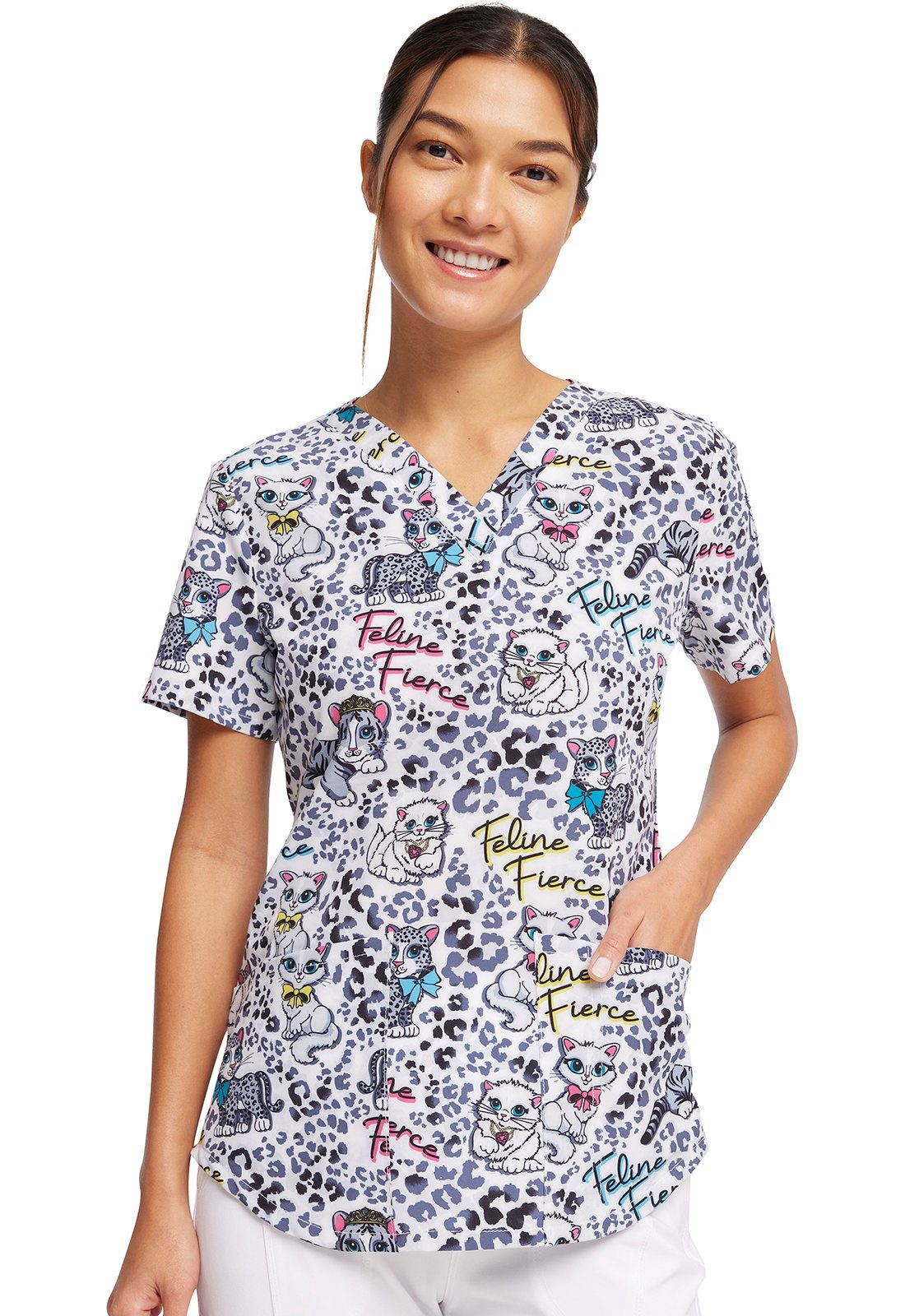 Cherokee Funktionsbluse Bunt bedruckter Damen Kasack "Niedliche Katzen" Kasack mit Motiv