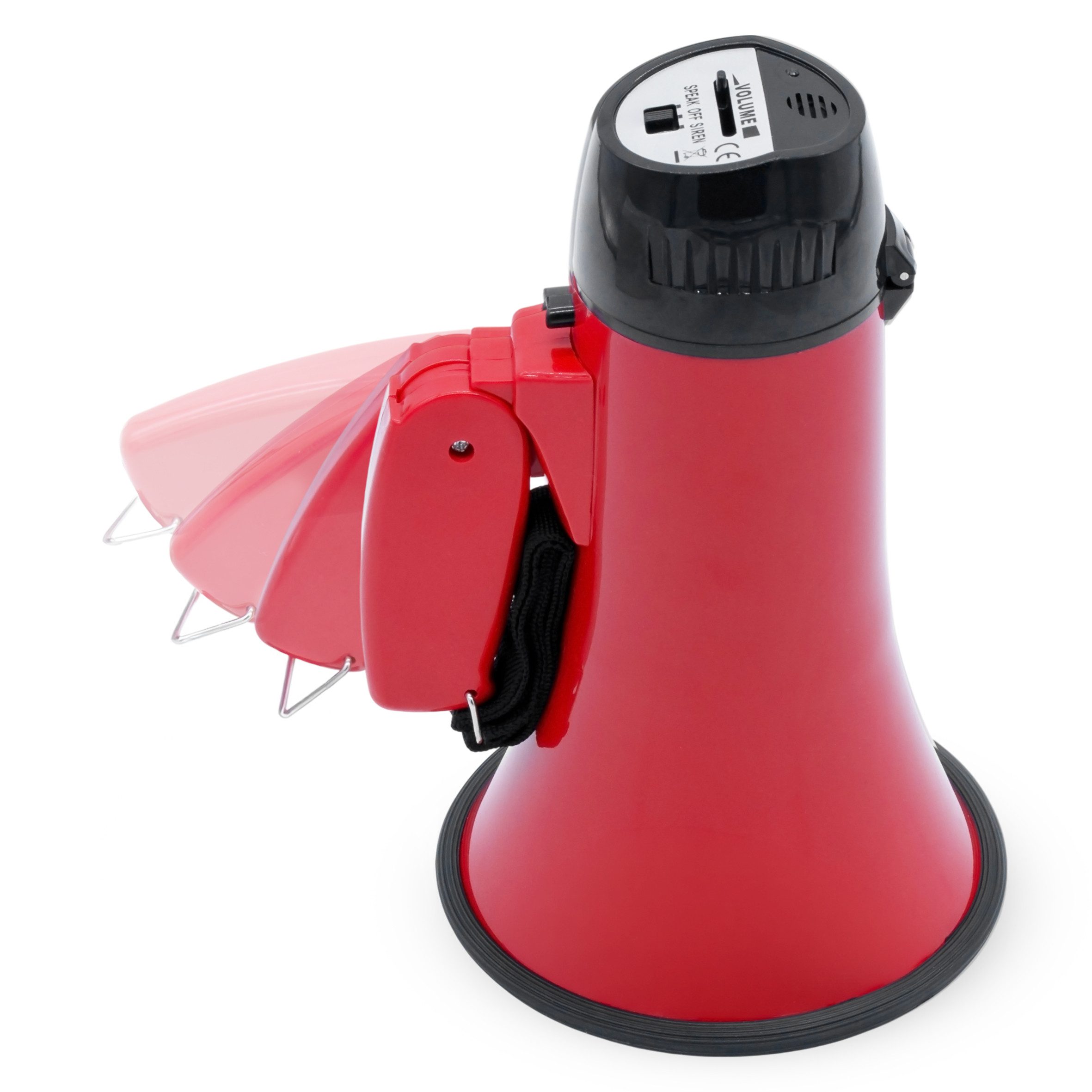 Spetebo Megafon mit Sirene - 22 x 14 cm - Mikrofon Spachrohr, Kunststoff, (mit Lautsprechfunktion, 1-tlg., in Rot), mit Tragegurt – Bild 5 von 5