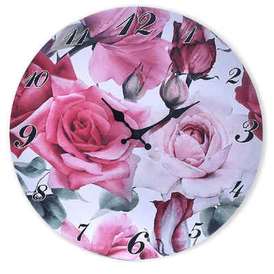 Linoows Uhr Rosen Wanduhr mit großen Rosenblüten 34 cm