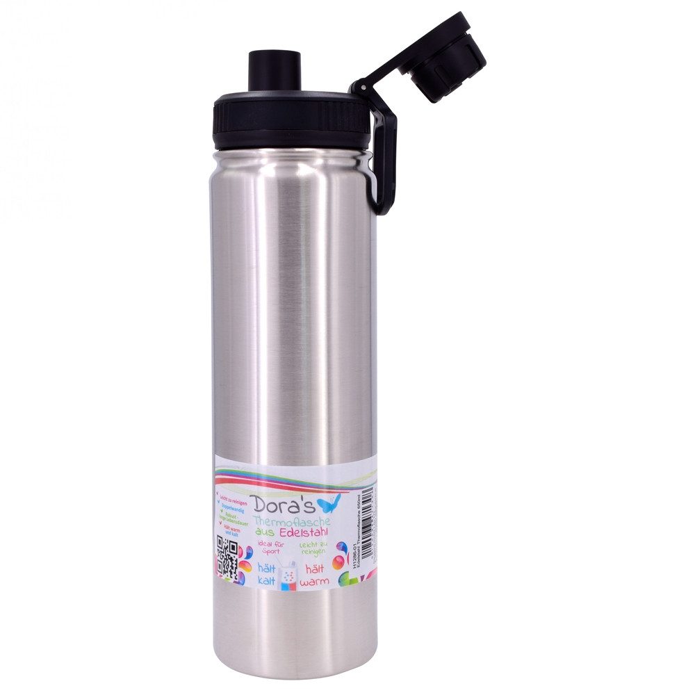 Dora's Thermoflasche Sport-Thermoflasche 0,65l – Edelstahl Trinkflasche, isoliert, Funktionaler Sportverschluss - Tragegriff am Deckel