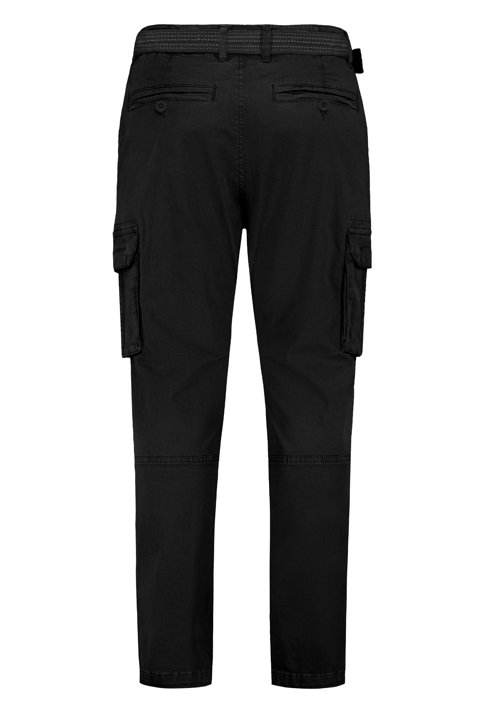 SUBLEVEL Cargohose mit Gürtel und Seitentaschen für Baumwolle Slim fit unifarben elastisch Reißverschluss