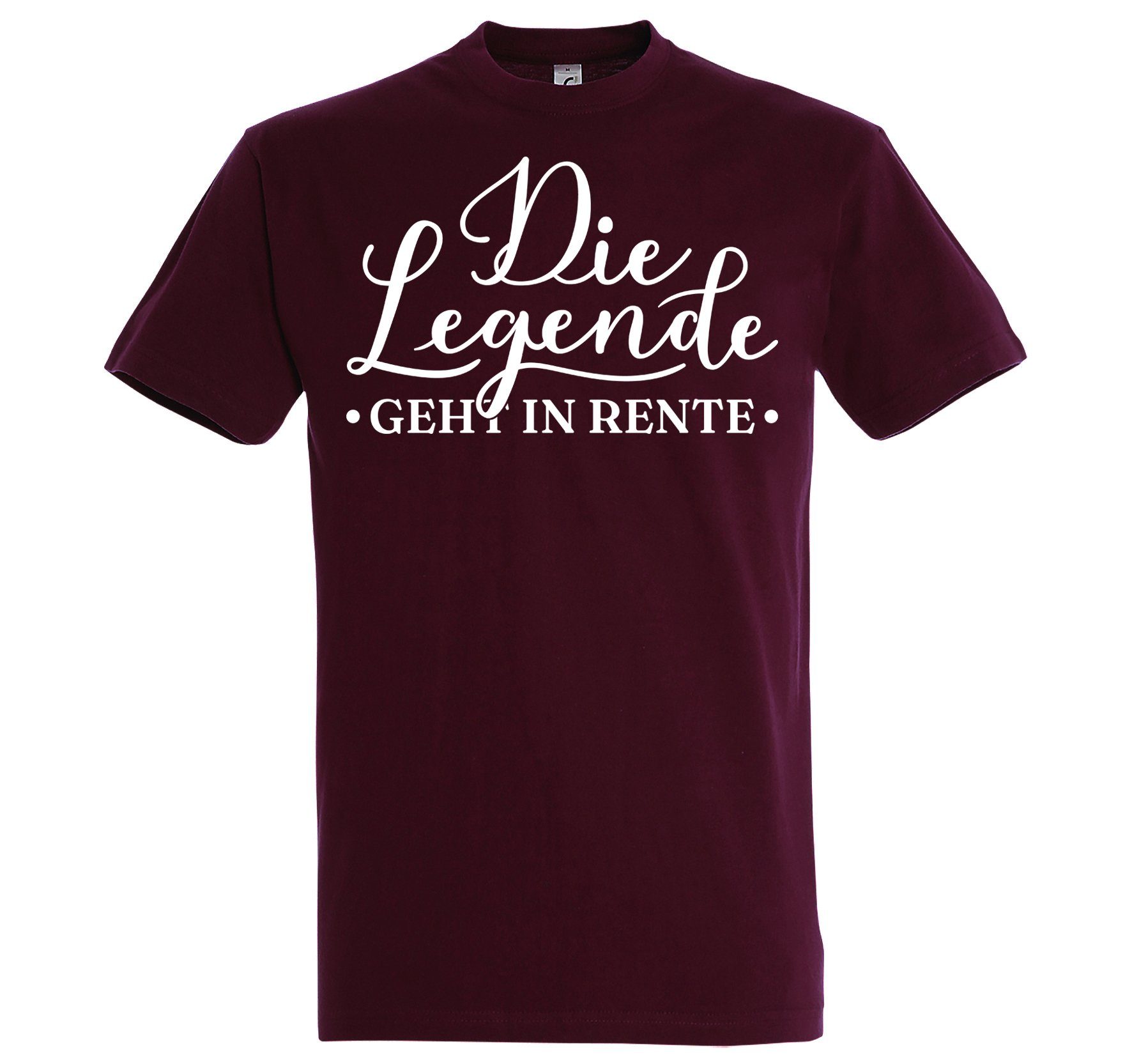 Youth Designz T-Shirt Die Legende geht in Rente Herren Shirt mit Trendigem Frontdruck Burgund
