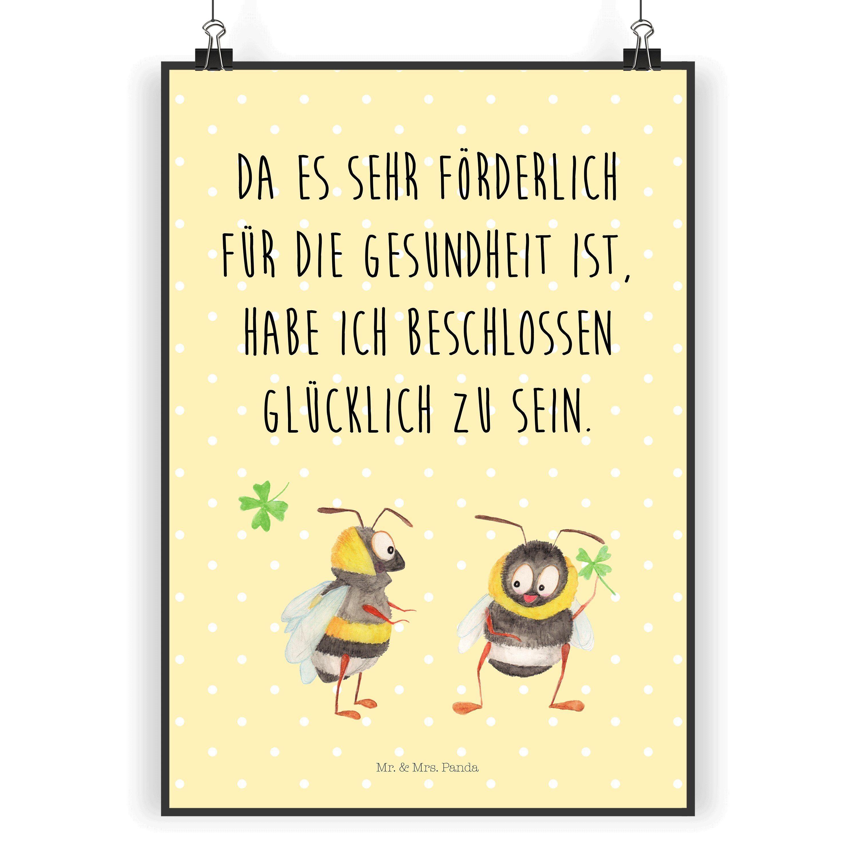 Mr. & Mrs. Panda Poster »Hummeln mit Kleeblatt Gelb Pastell süße