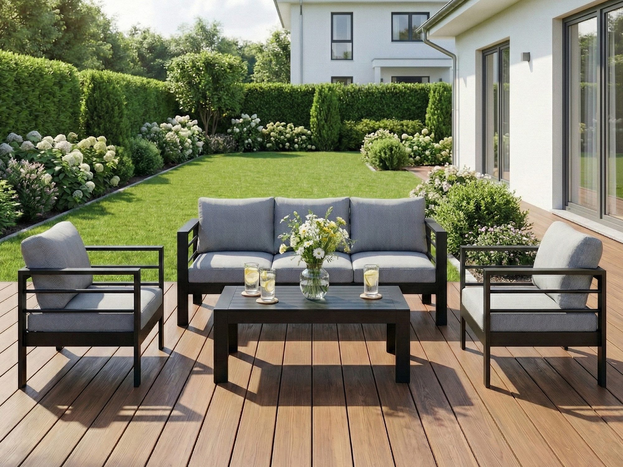 Gartenlounge-Set Gartenmöbel Set 4-5 Personen Aluminium Wetterfest