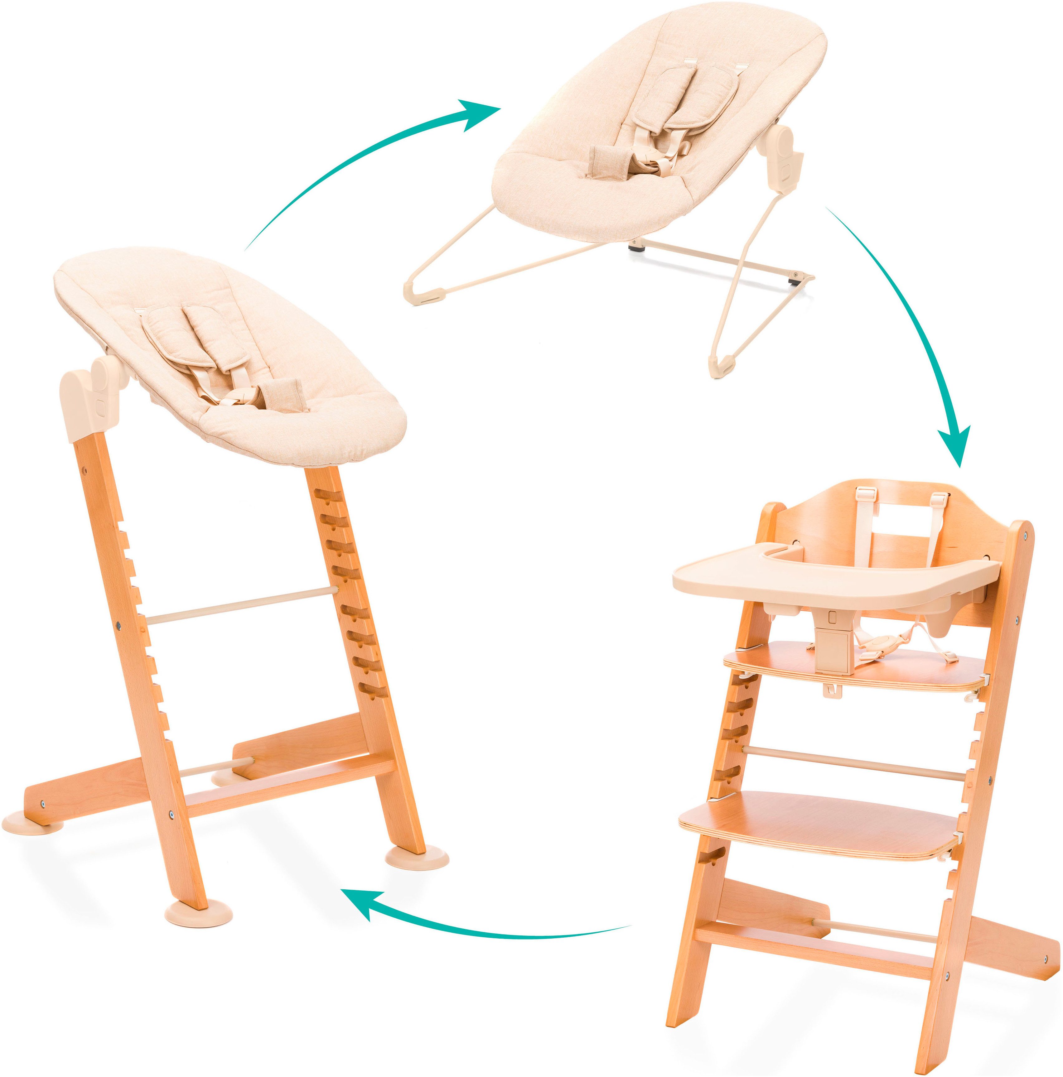 Fillikid Hochstuhl Pia Swing (Set, 3 St), inkl. Neugeborgenenaufsatz und Wippe