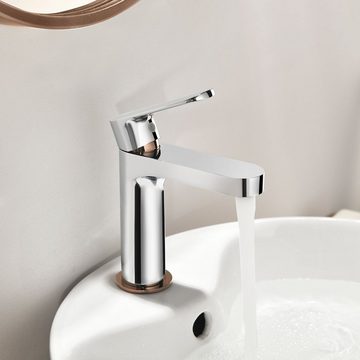 Auralum Waschtischarmatur Einhebelmischer Waschbecken Armatur Wasserhahn Bad Mischbatterie Chrom mit Ersetzbare Bubbler