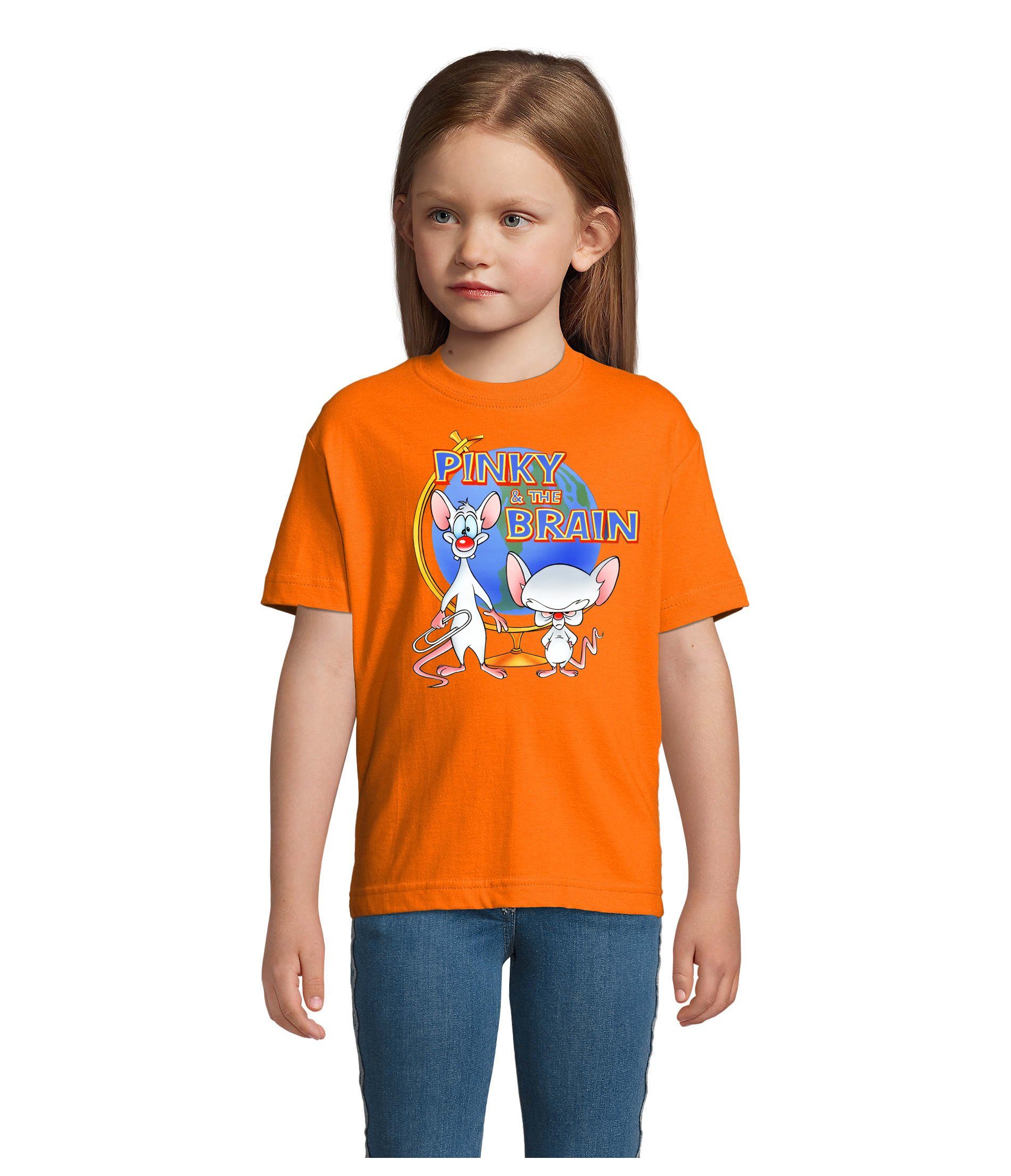Weltherrschaft Kinder Cartoon Pinky & Brain Blondie T-Shirt Orange and Comic the Brownie