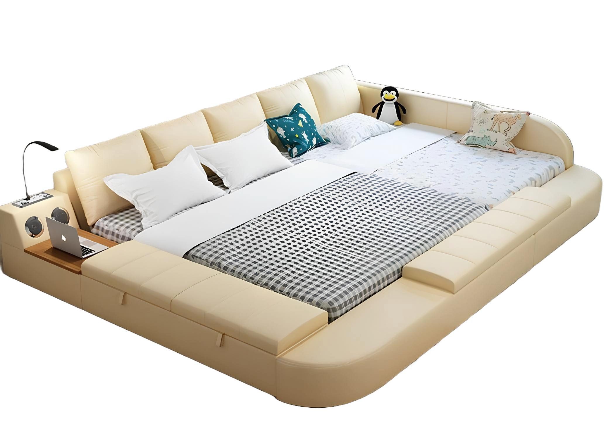 JVmoebel Multimediabett Multifunktion Sofa xxl Big Betten Boxen USB Hotel Leder Polster (1-tlg), Made in Europa