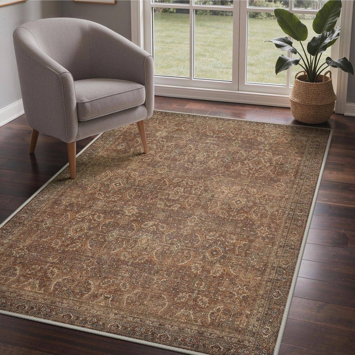 LuxusKollektion Teppich Teppich Wohnzimmer 120x170 Vintage Rotbraun, rechteckig, Höhe: 6 mm