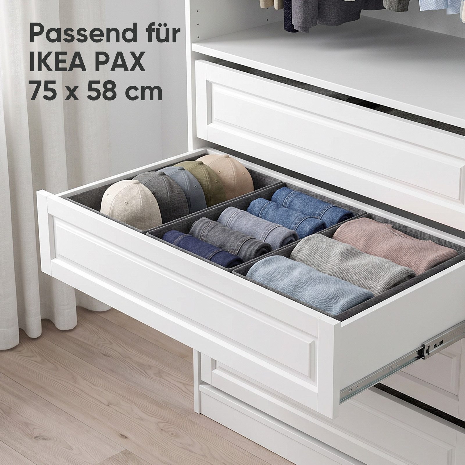 Sekey Aufbewahrungsbox Schubladen Organizer aus Vliesstoff – faltbare Aufbewahrungsboxen, 3er-Set, 1 × 19 × 51 × 11 cm + 2 × 22 × 51 × 11 cm für PAX 75 – Bild 3 von 5