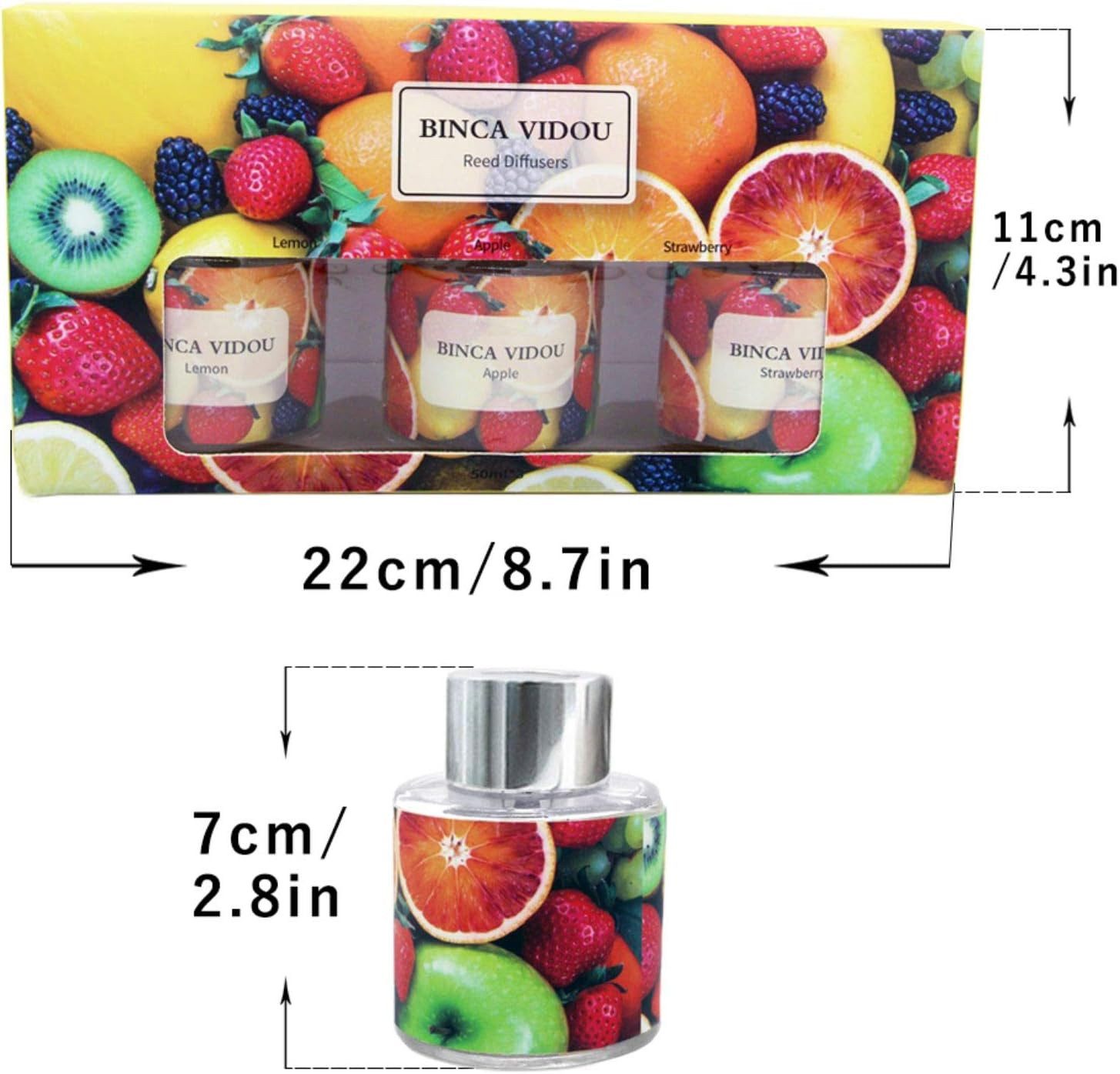 LA CUTE Raumduft Langer Raumduft Set, 3x50ml Diffuser Apfel, Erdbeere, Zitrone. (Duftstäbchen-Set mit 3 Flakons und 18 Rattanstäbchen, fruchtige Aromen., 3x 50ml Duftflakons mit 18 Rattanstäbchen, fruchtige Aromen), Fruchtige Raumdüfte Apfel, Erdbeere, Zitrone, langanhaltend 50 Tage.