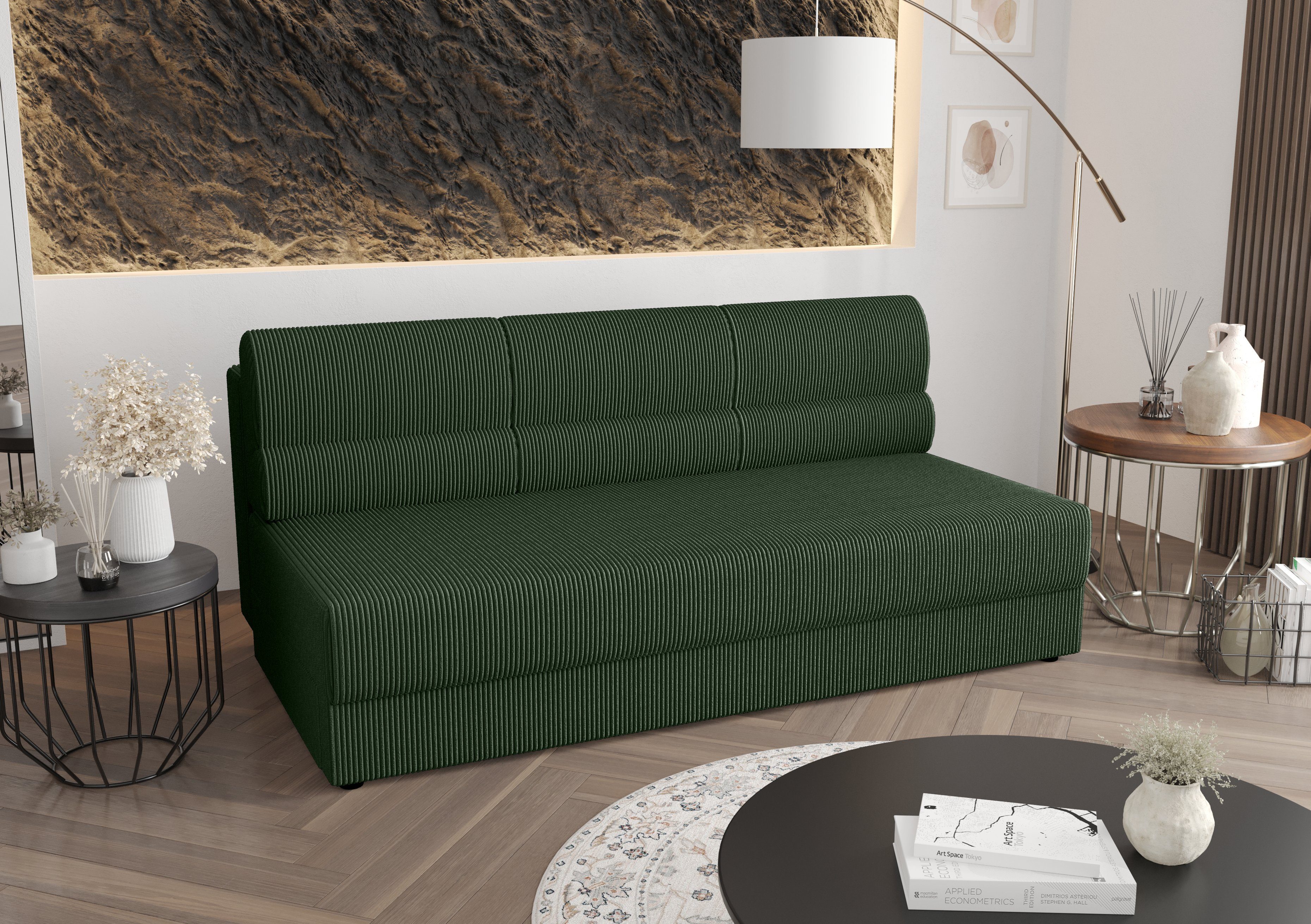 pressiode Sofa Schlafsofa, COUCH 190cm Grün REBI und Bettkasten mit Schlaffunktion