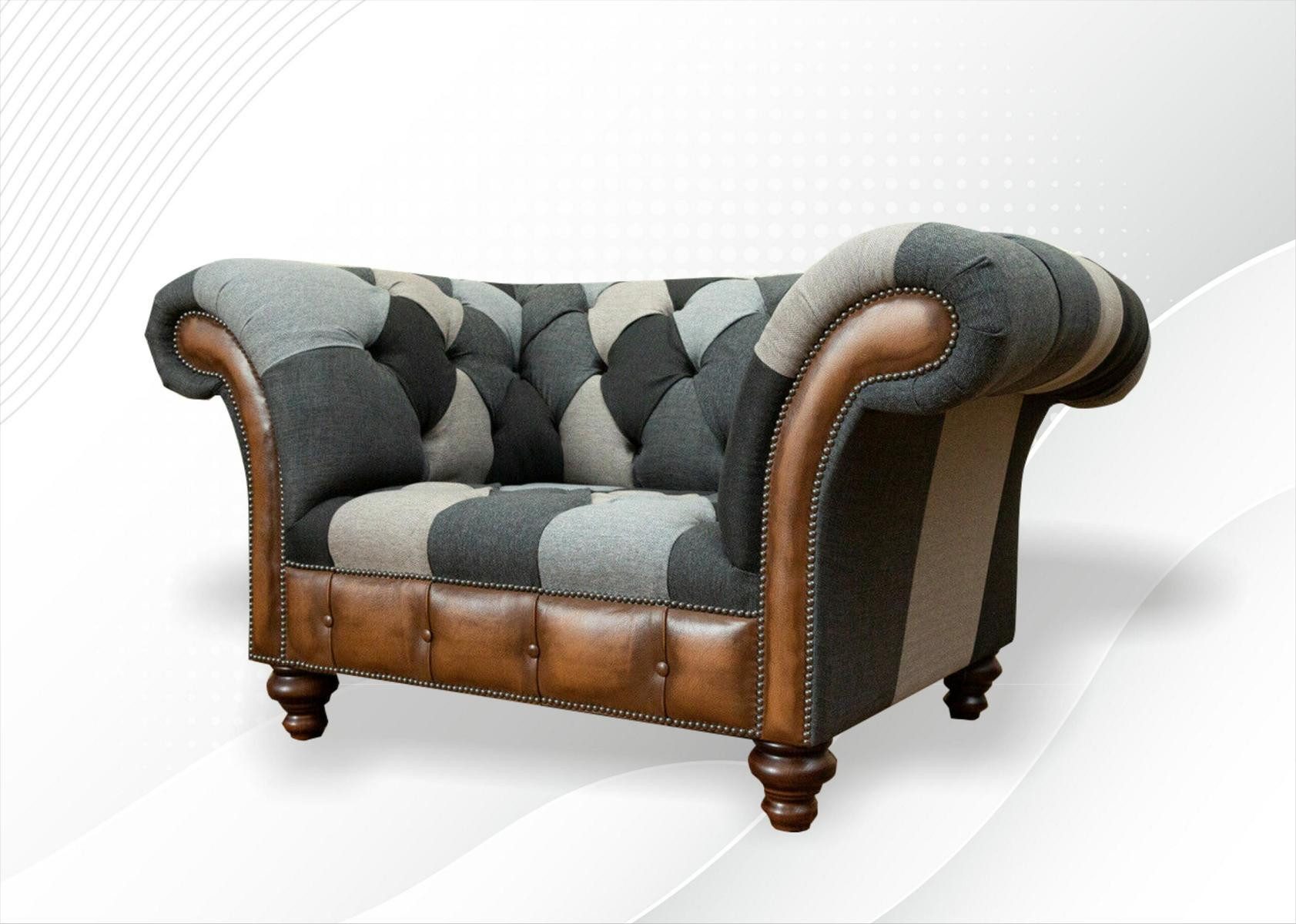 Xlmoebel Chesterfield-Sessel Luxus-Sessel in Grau mit Chesterfield-Design aus Textil und Leder (Sessel), Hergestellt in Europa