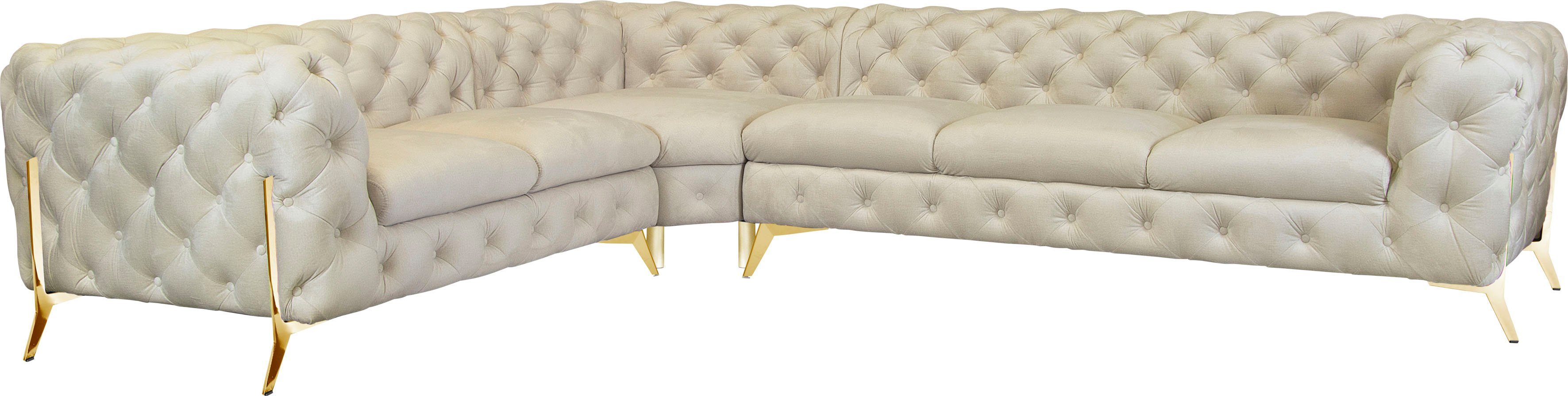 Leonique Chesterfield-Sofa Amaury L-Form, großes Ecksofa, Chesterfield-Optik, Breite 323 cm, Fußfarbe wählbar