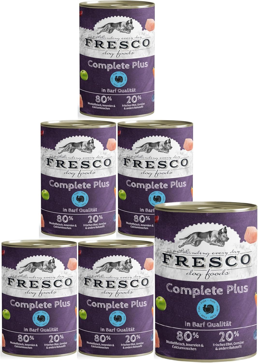 Fresco Dog NassBarf Premium Hundefutter Nass 6 x 800g, Pute, Nassfutter für: Hunde, Getreidefrei, zuckerfrei, hoher Fleischanteil