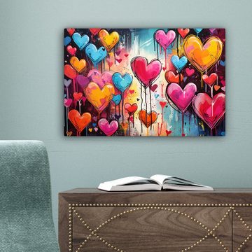 OneMillionCanvasses® Leinwandbild Herzen - Farben - Kunst - Liebe, (1 St), Wandbild Leinwandbilder, Aufhängefertig, Wanddeko, 30x20 cm