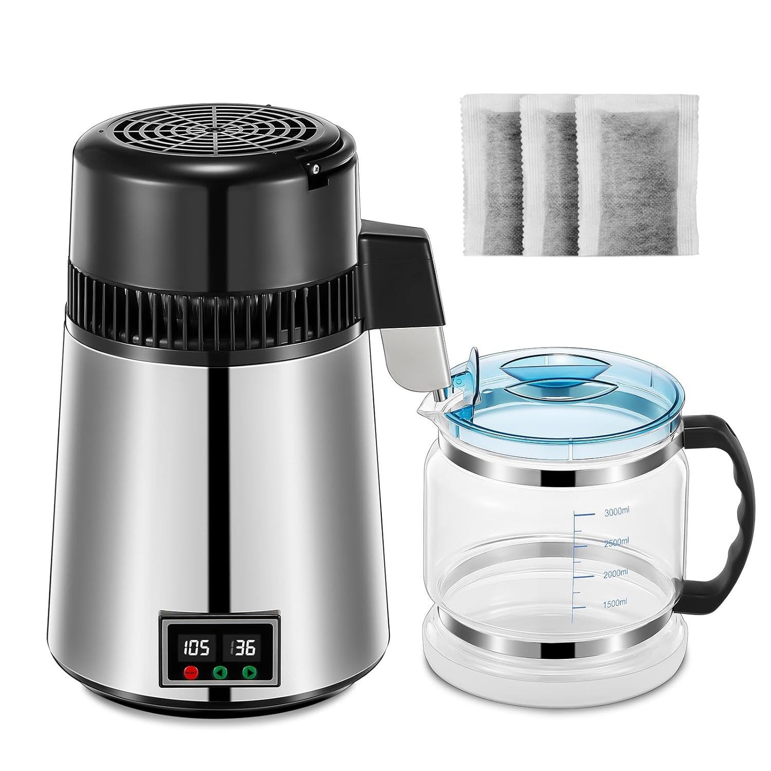 FOHERE Wasserfilter Wasserdestilliergerät, 750 W mit Temperatureinstellungen, 4-l-Heimdestilliergerät, Wasserreiniger, BPA-frei