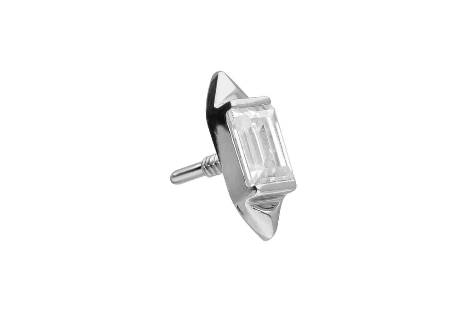 Piercing-Set 14 Karat Gold Schraubaufsatz mit Außengewinde MOISSANIT-RECHTECK + 2