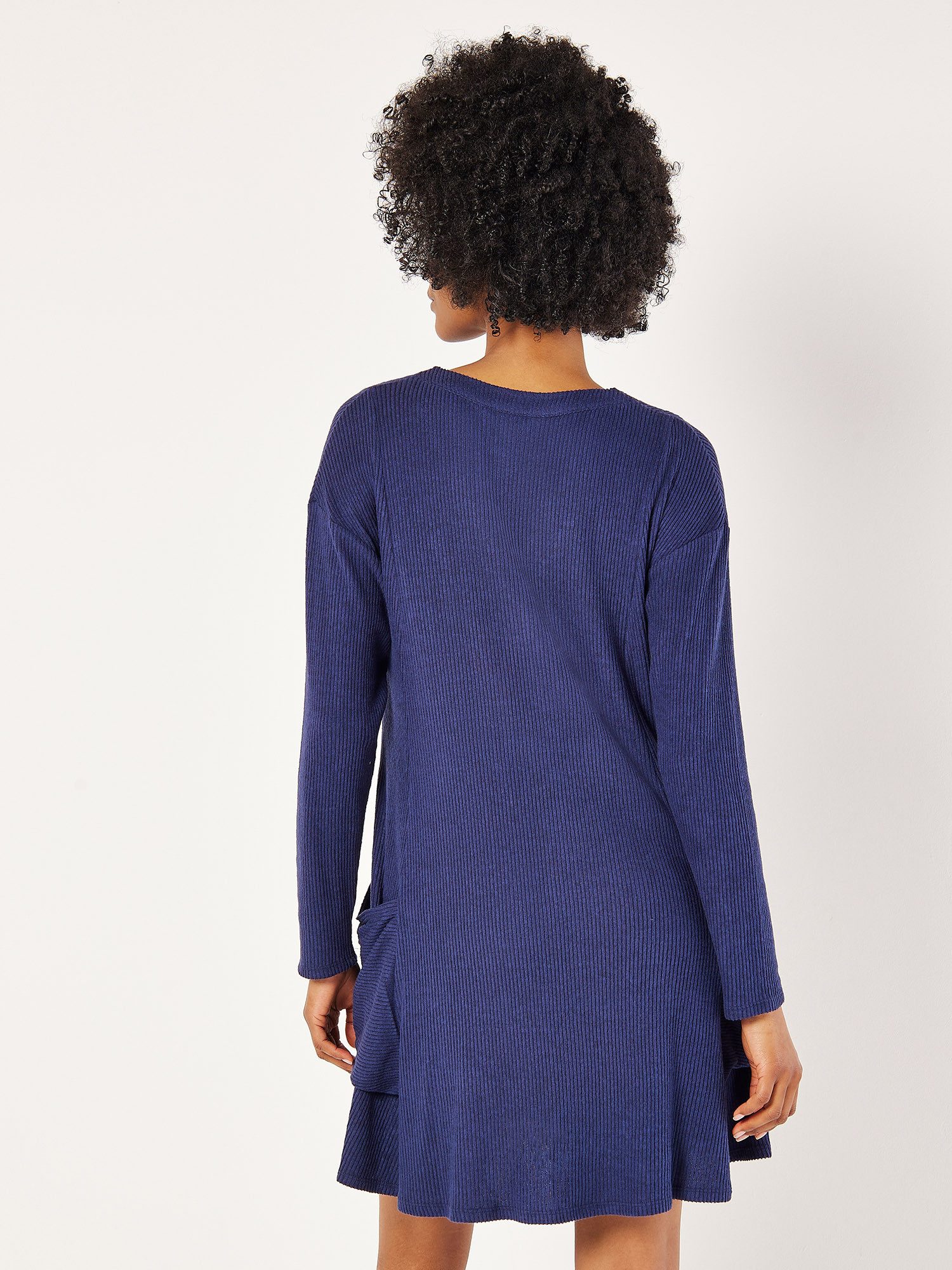 Apricot knitted swing dress with patch pockets