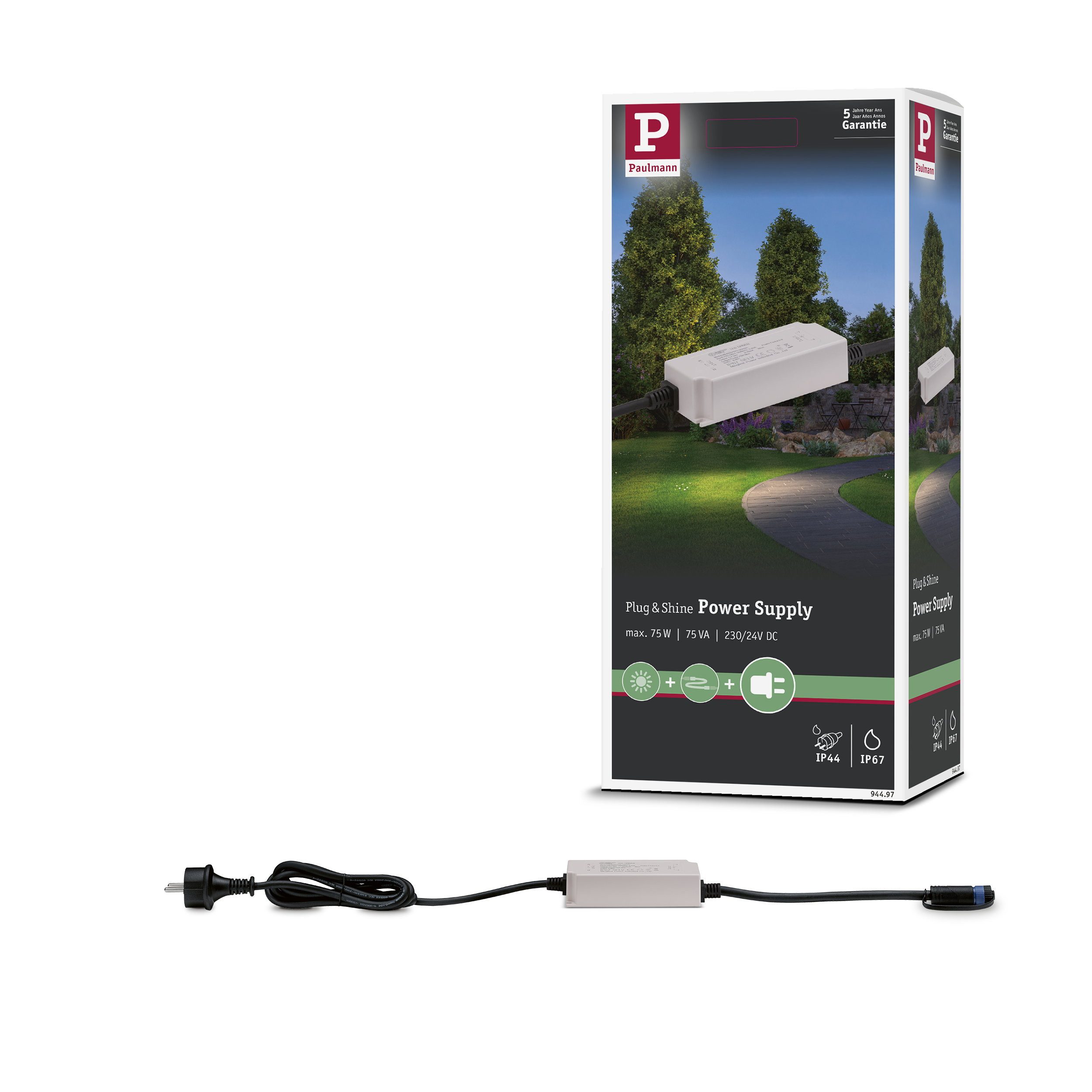 Paulmann Plug & Shine Einspeisung 230/24V DC IP67 230/24V 75VA Grau Lampen-Verbindungskabel
