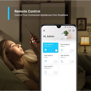 tp-link WLAN-Steckdose P100 4er Pack Mini Smart-Home-Zubehör Steuerung per App und Sprache, Spar-Set, Alexa, Google, Effizientes Energiemanagement - Vernetzen Sie Ihr Zuhause