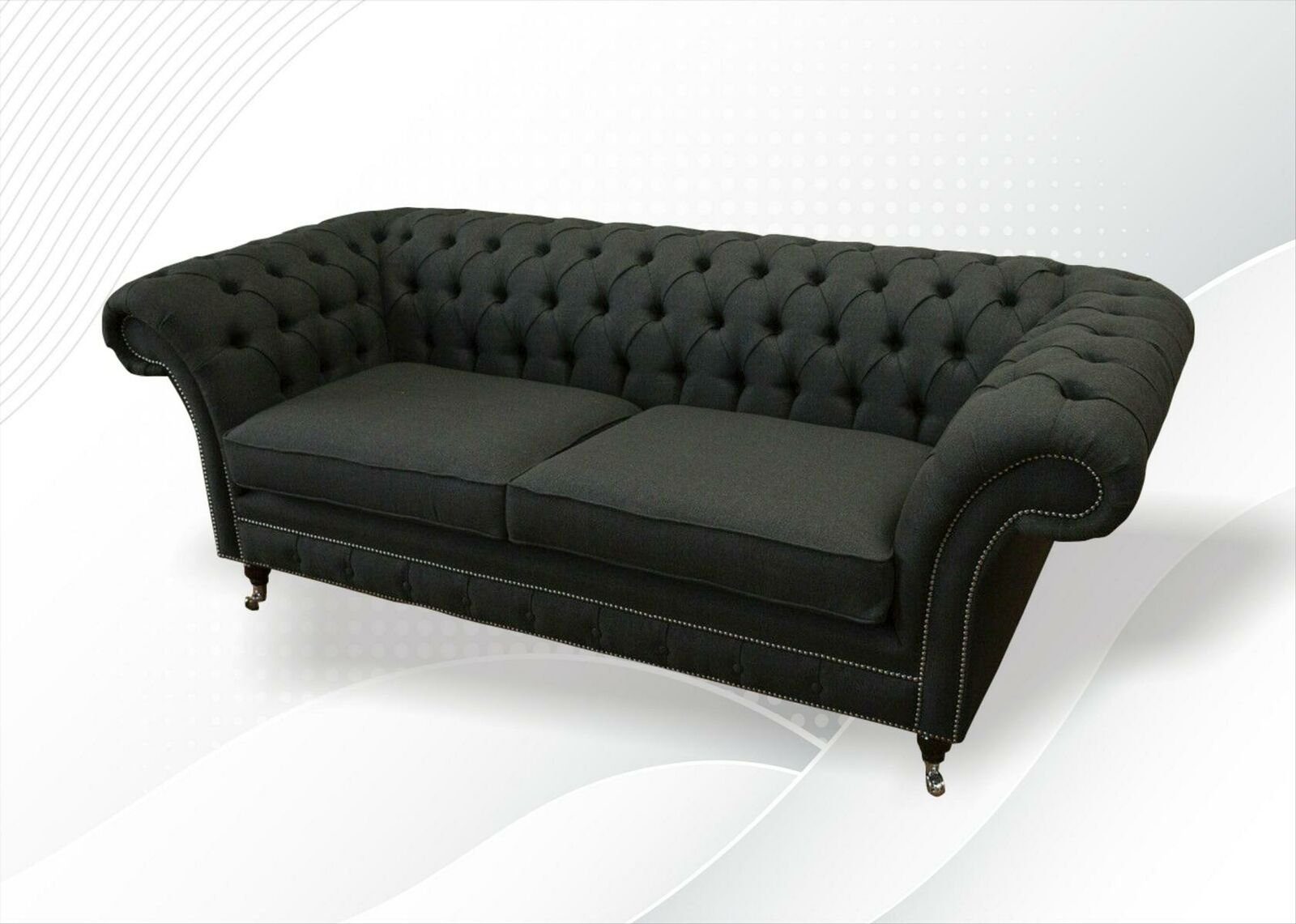 JVmoebel Chesterfield-Sofa Luxus Made in Design Europe Neu, Chesterfield Textilmöbel Dreisitzer Dunkelgrauer