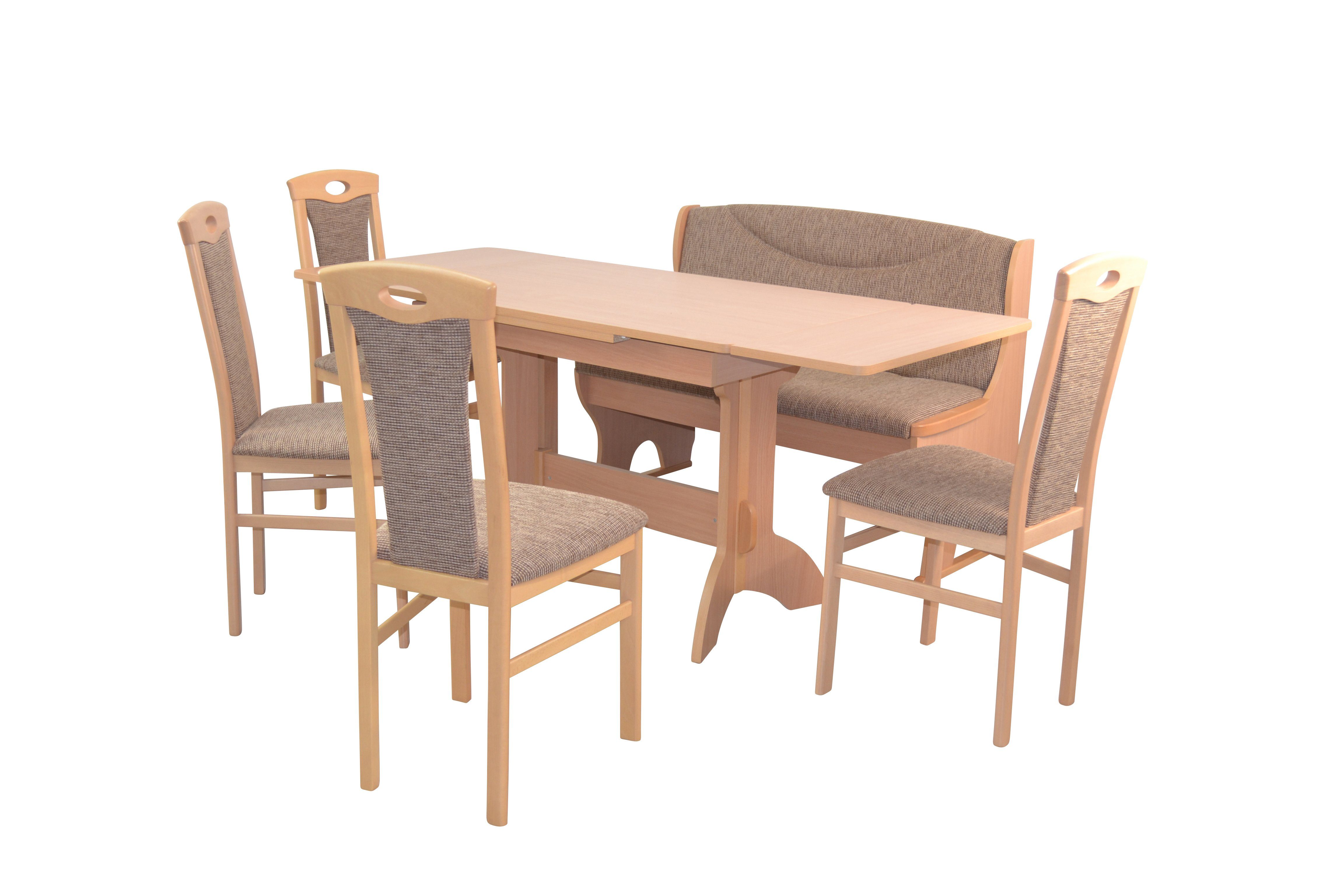6teiliges Buche-Nachbildung/hellbraun Set), (Spar-Set, Stauraumfunktion Tischgruppe, Sitzbank moebel-direkt-online Essgruppe mit 6teilige