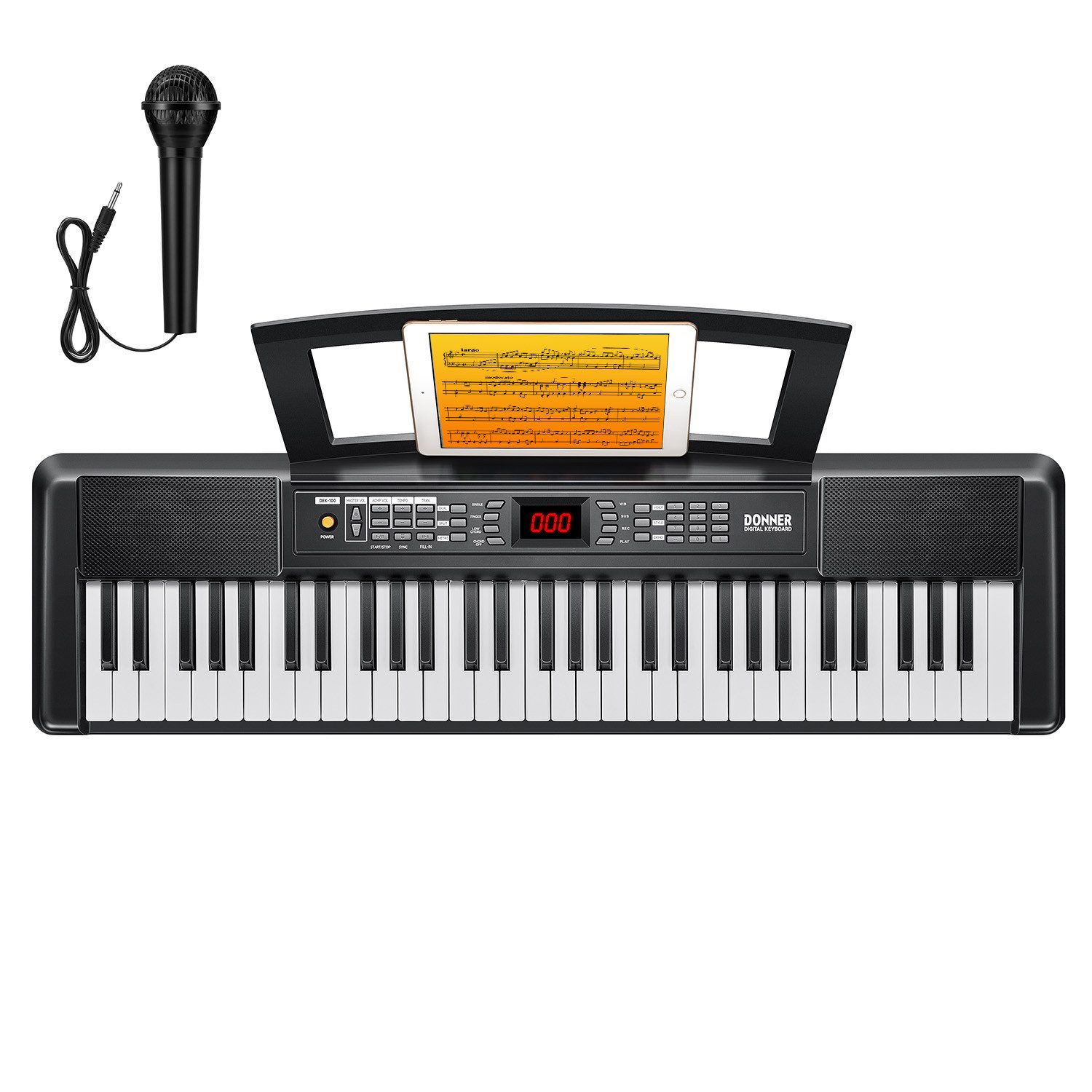 Donner Home-Keyboard DEK-100 Elektronisches Keyboard mit 61 Tasten, Mikrofon, 128 Rhythmen (Set, Digitales Klavier, Mikrofon, Netzteil)