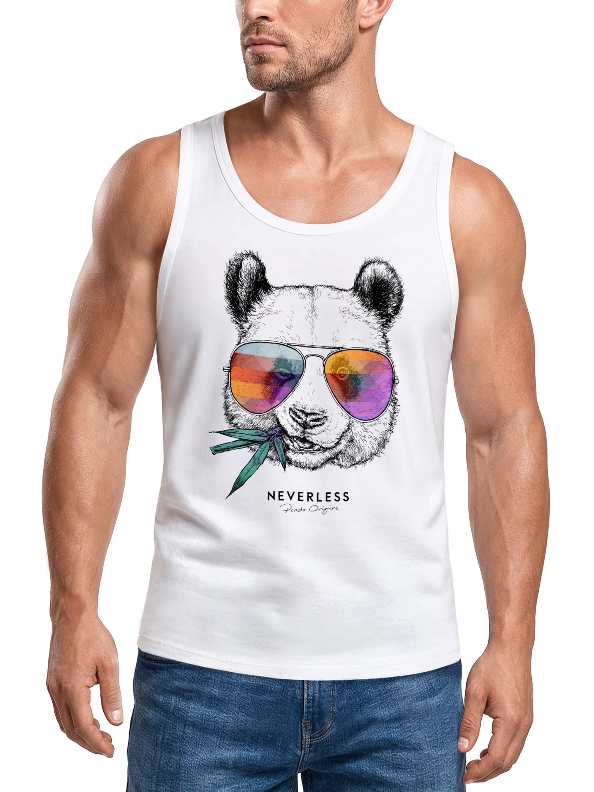 Neverless Tanktop Herren Tank-Top Panda Bär Aufdruck Tiermotiv mit Sonnenbrille Fashion mit Print