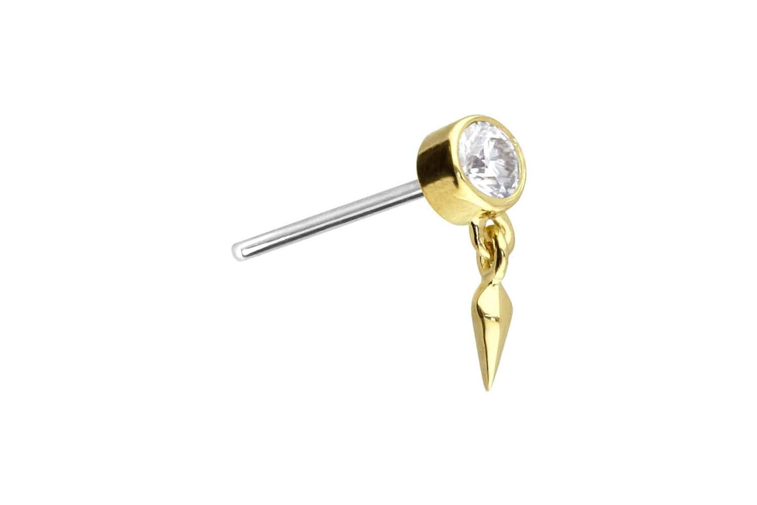 Piercing-Set 14 Karat Gold Aufsatz mit Titan Push Pin MOISSANIT + SPITZE