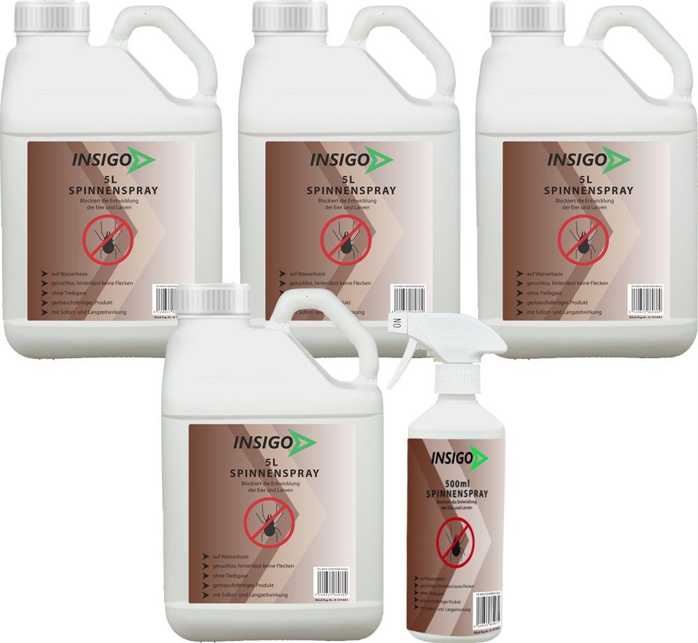 INSIGO Insektenspray Spinnen-Spray Hochwirksam gegen Spinnen, 20.5 l, auf Wasserbasis, geruchsarm, brennt / ätzt nicht, mit Langzeitwirkung